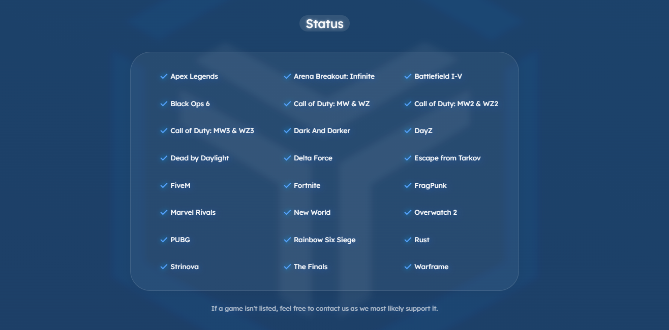 List of supported games by Sync.top HWID Spoofer